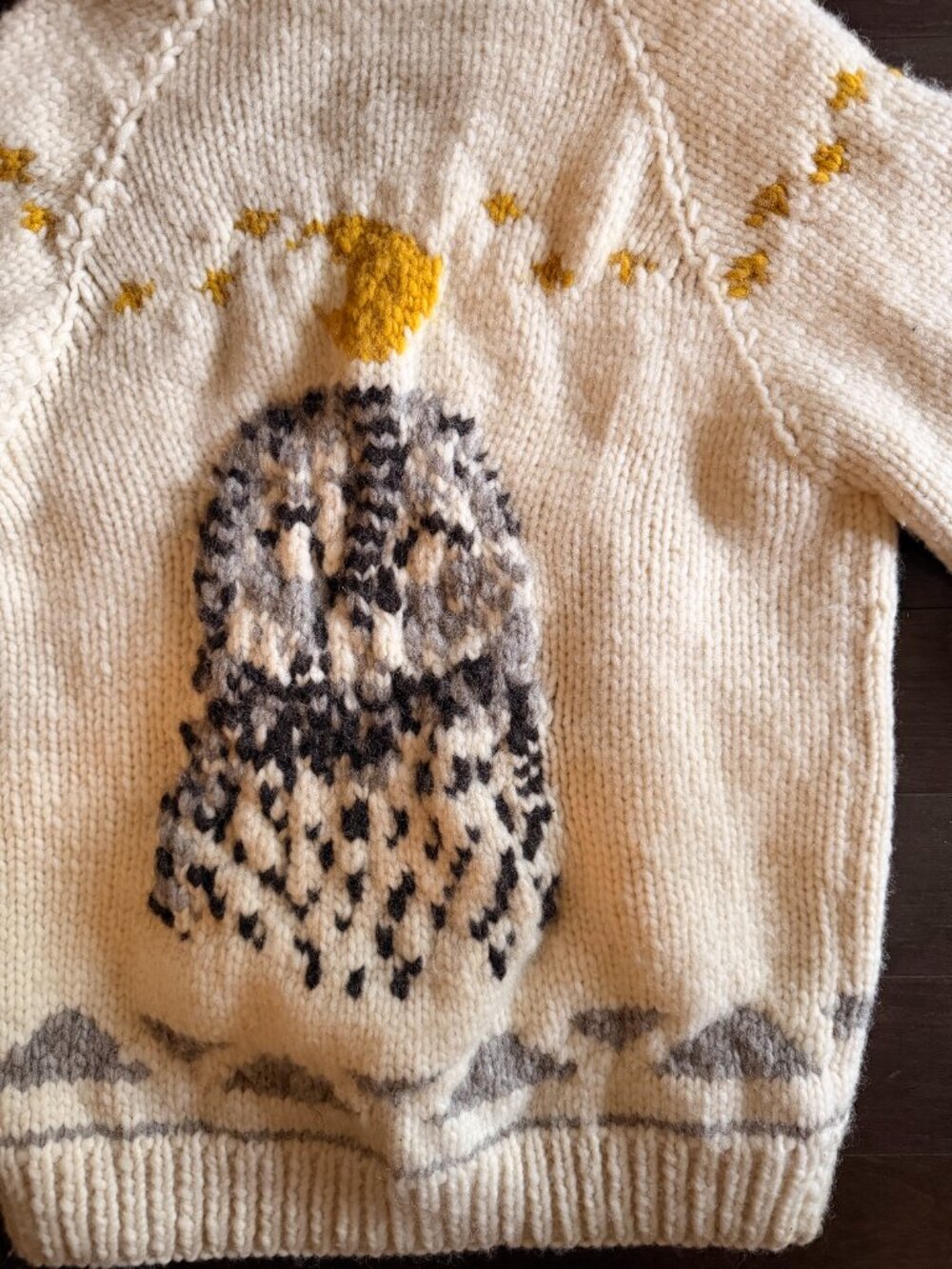 Handmade Cowichan Style Sweater with Owl Design - Picture 5 of 5